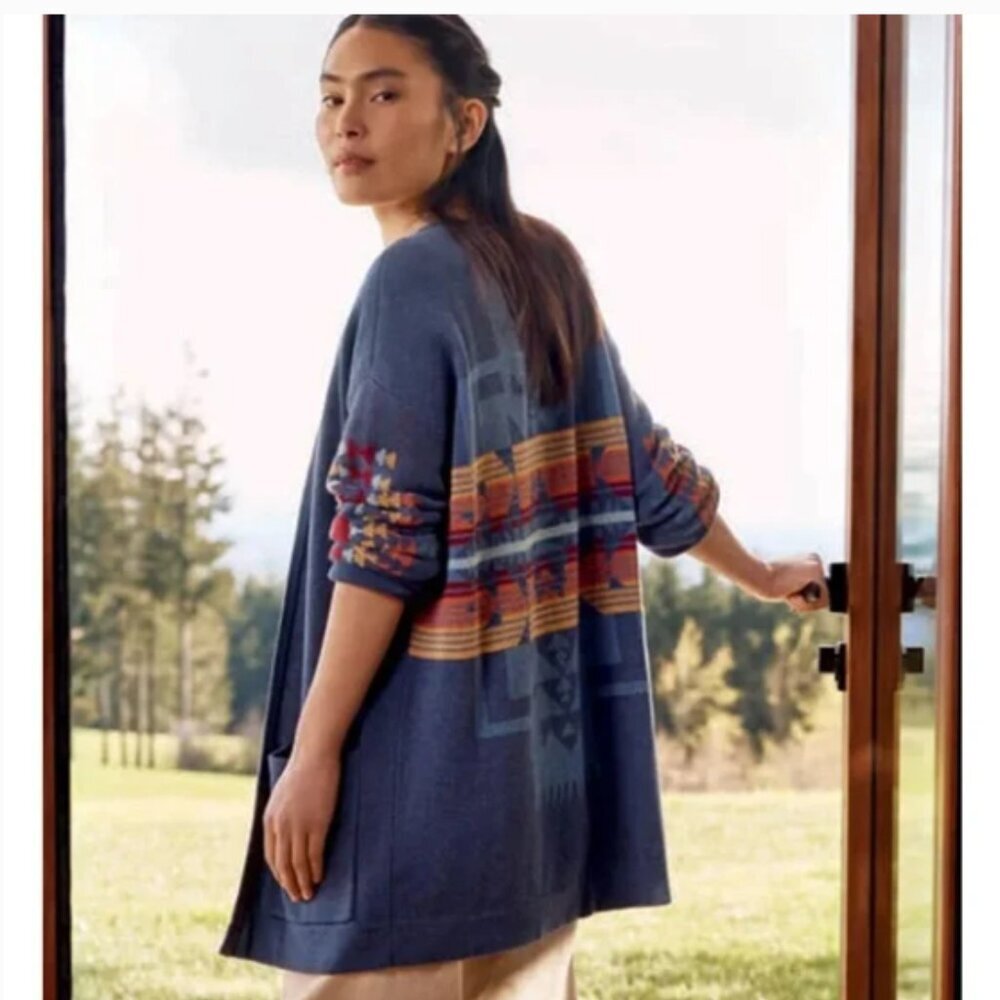 Pendleton Chief Aztec Pattern Open Front Cardigan Sweater Small Cotton